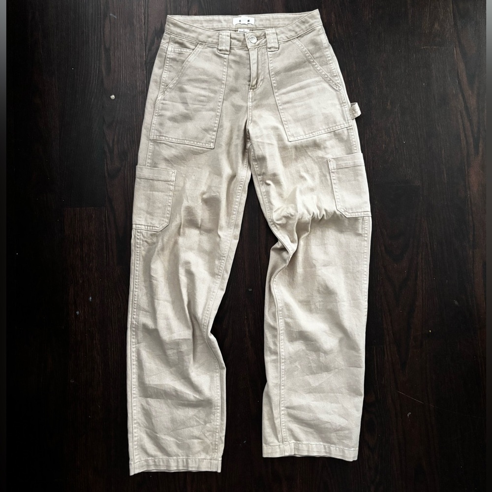 Tan Cargo Jeans with Straight Fit and Natural Creasing